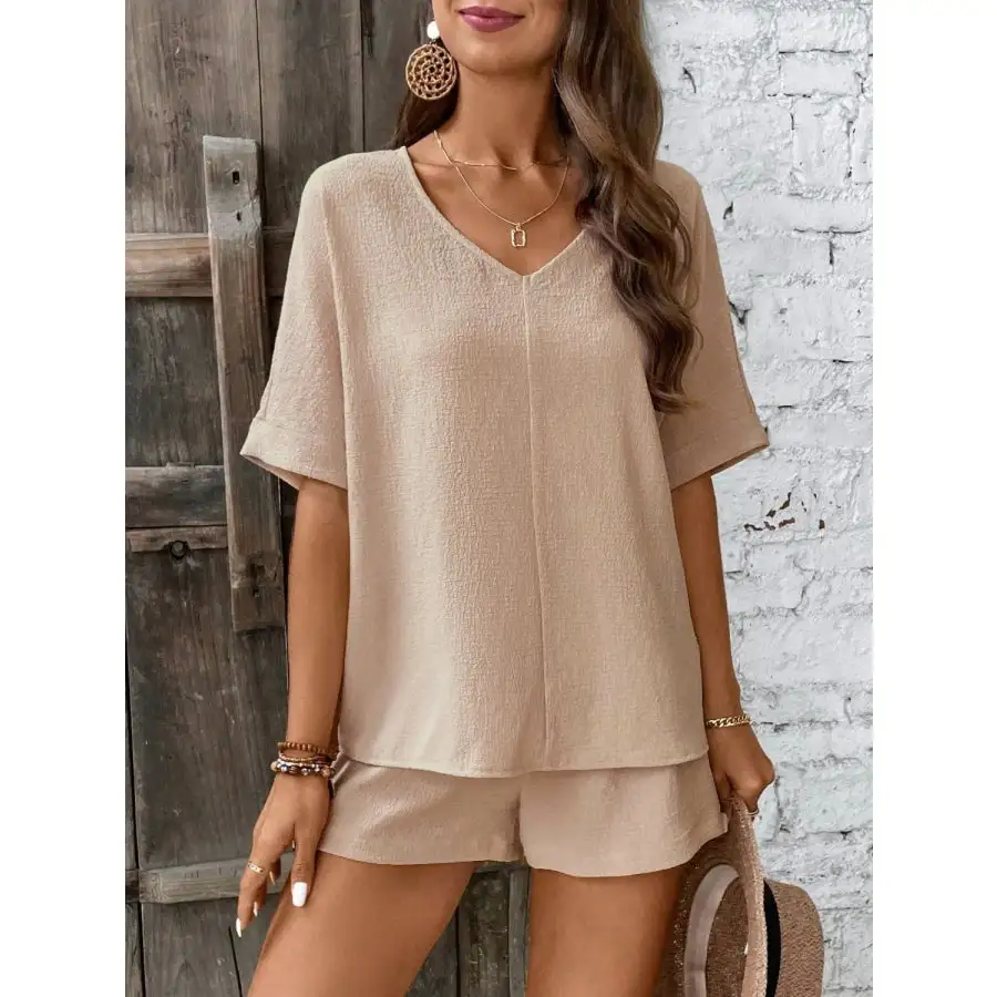 V Neck Half Sleeve Top and Shorts Set