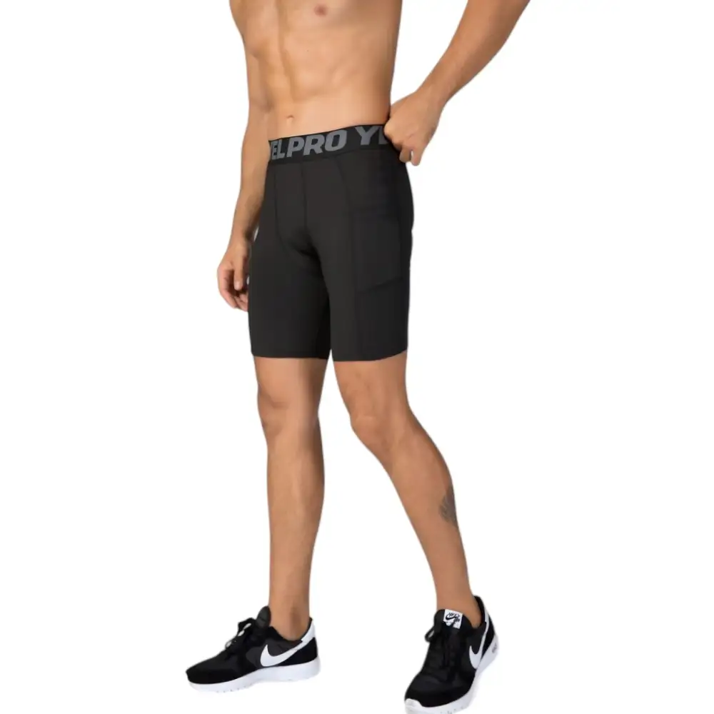 Elastic-Waist Wide-Waistband Compression Stretch Men's Athletic Shorts