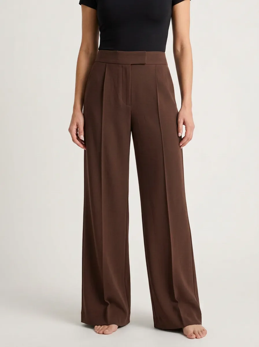 Wide-Leg Pleated Solid Women's Wide-Leg Pants