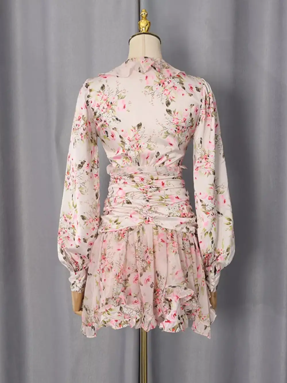 Structured Shape Floral Printed Ruffle Mini Dress