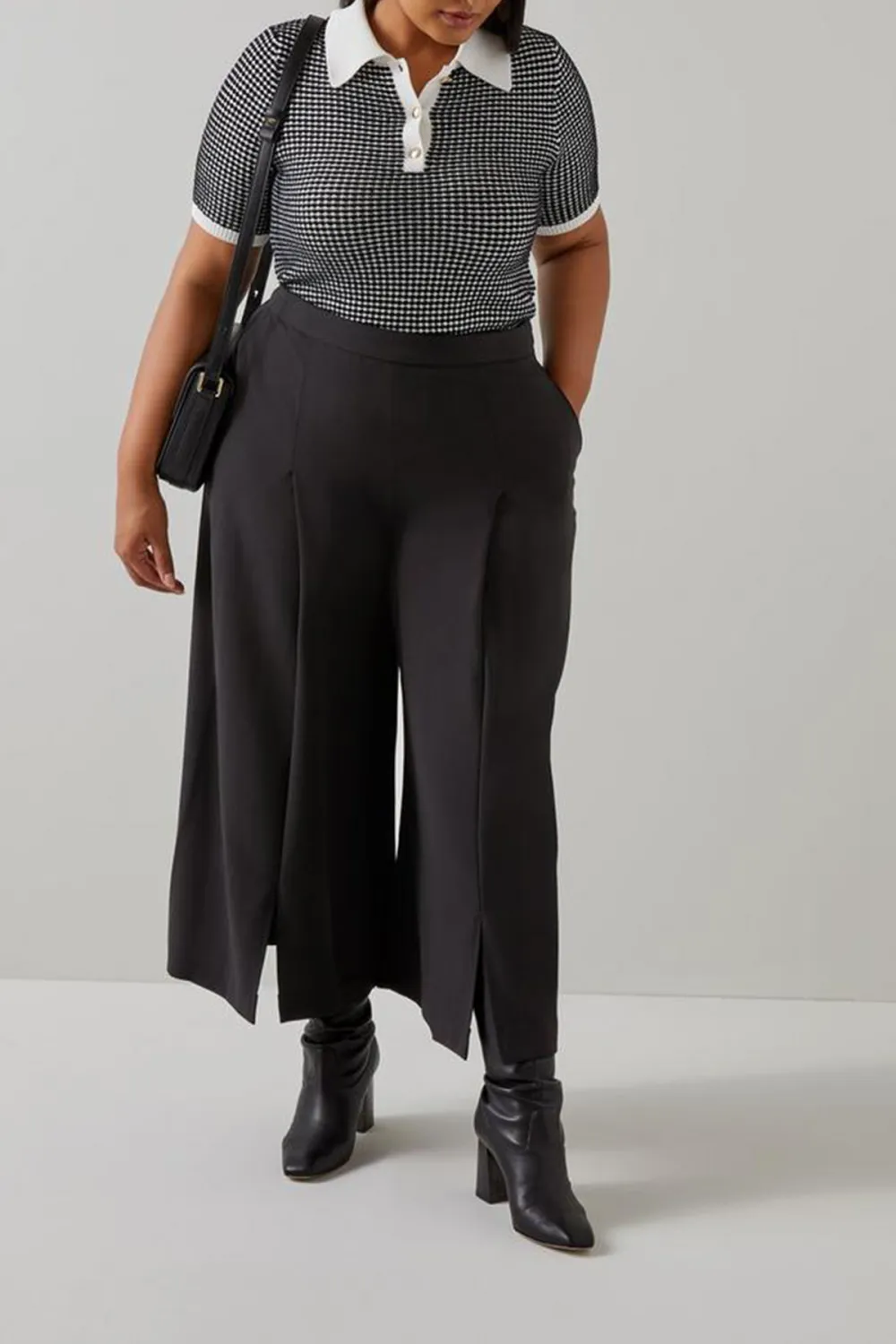 Dark Grey High Waist Split Hem Wide Leg Trousers