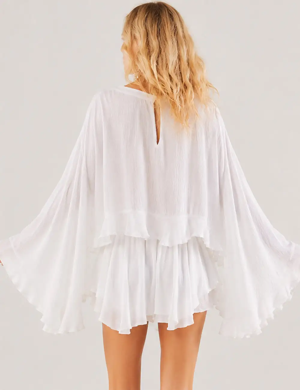 Chic Ruffle Sheer Chiffon Blouse and Skorts Set
