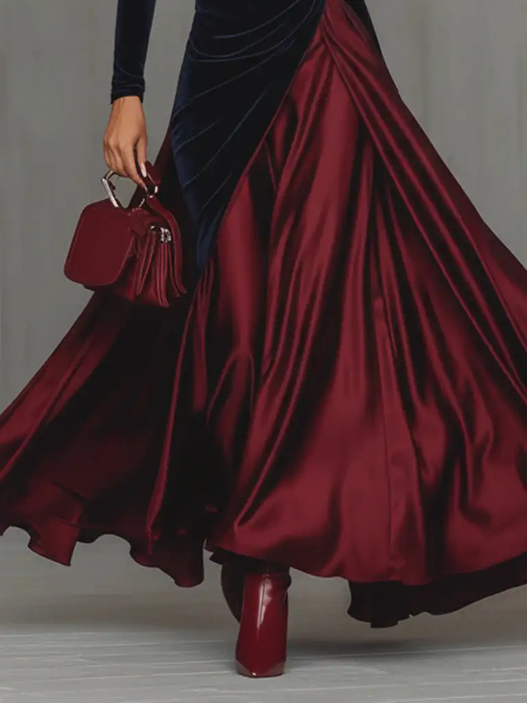 Velvet Satin Blocked Maxi Dress