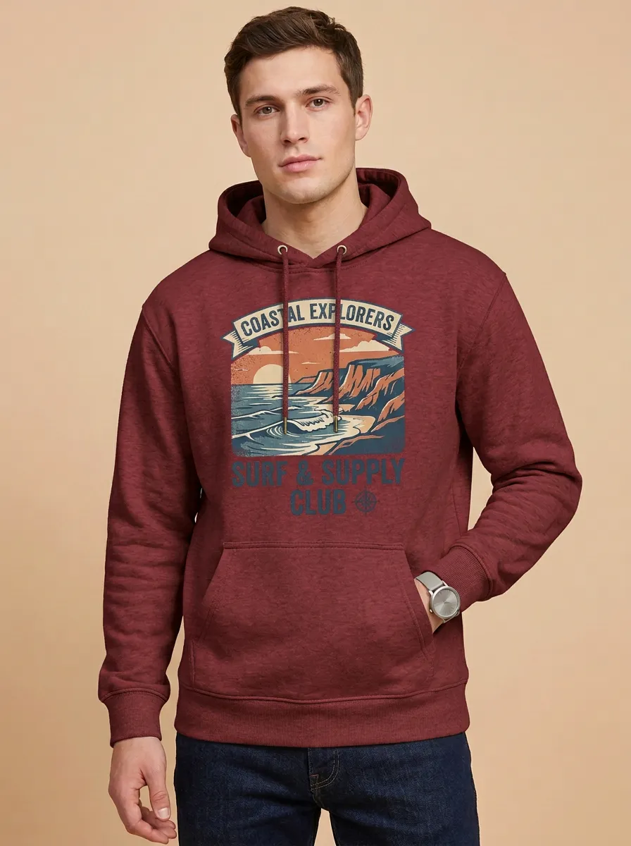 Men's Coastal Explorer Surf Club Ocean Landscape Graphic Hoodie