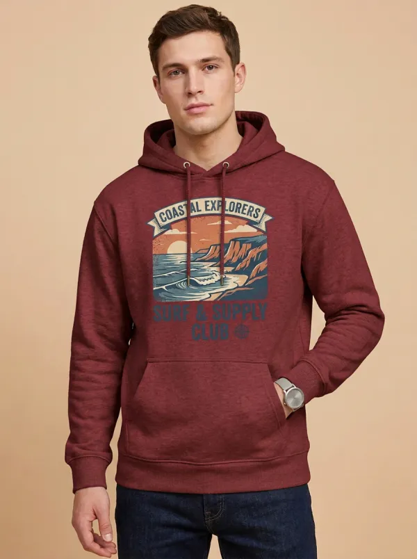 Men's Coastal Explorer Surf Club Ocean Landscape Graphic Hoodie