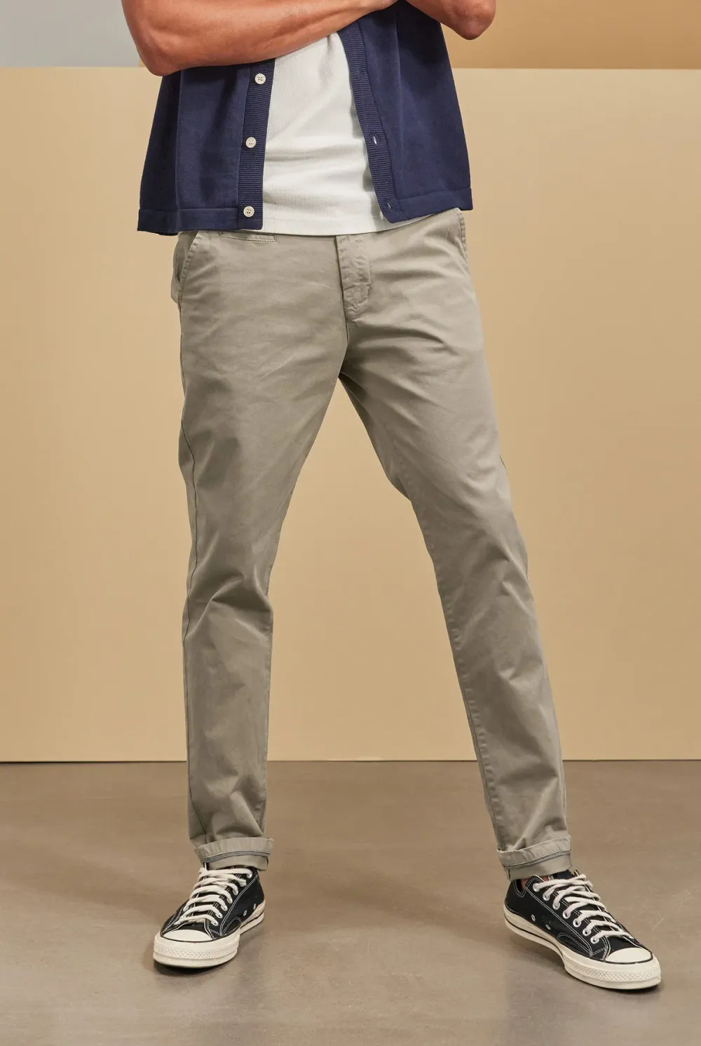 Solid Color Cotton Slim Fit Trousers