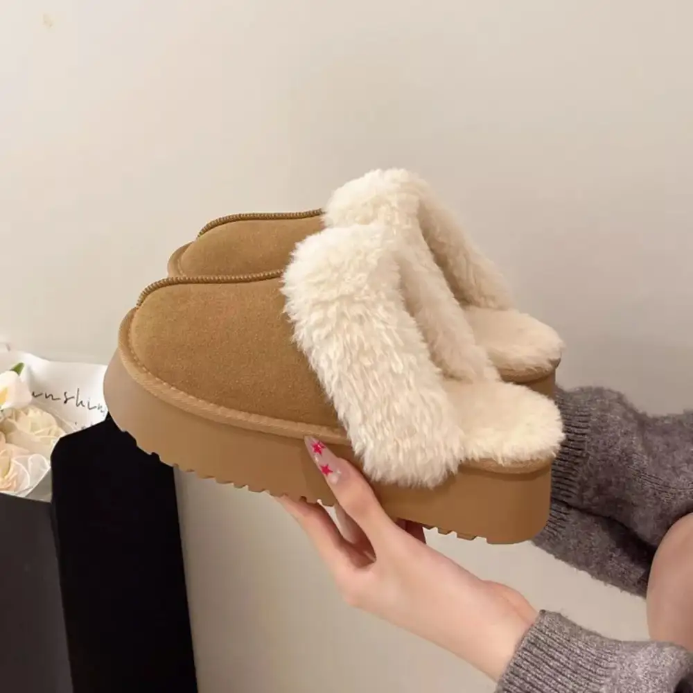 Textured Round Toe Platform Slippers