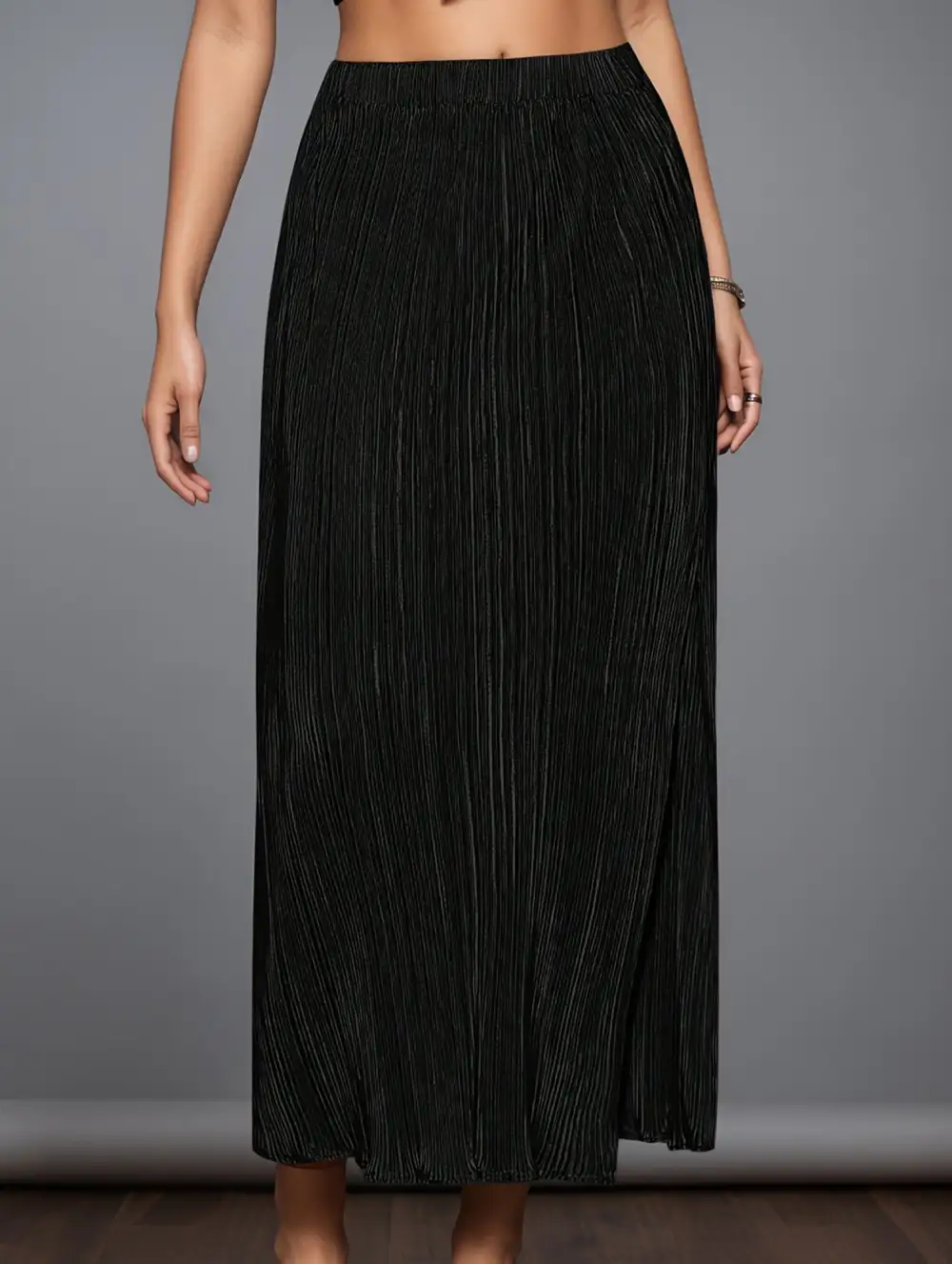 High Waist Slit Pleated Skirt