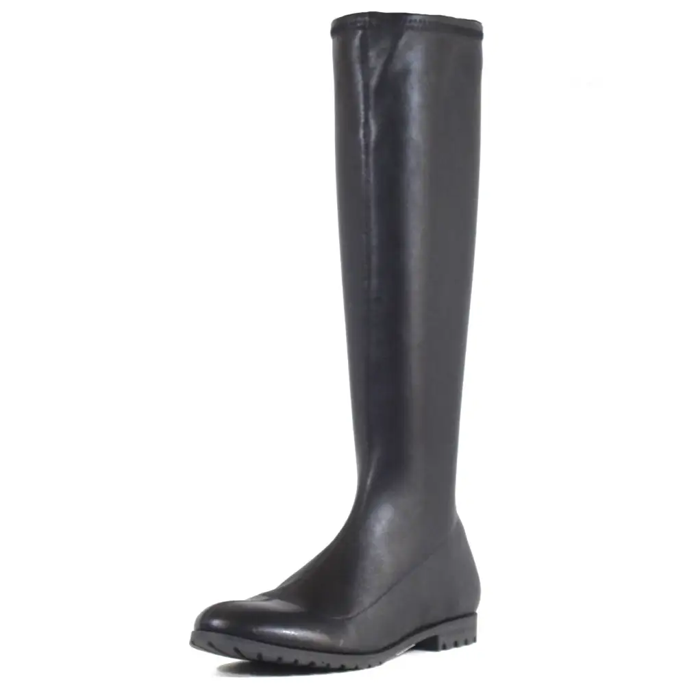 Slip On Low Heel Stretch Knee High Boots
