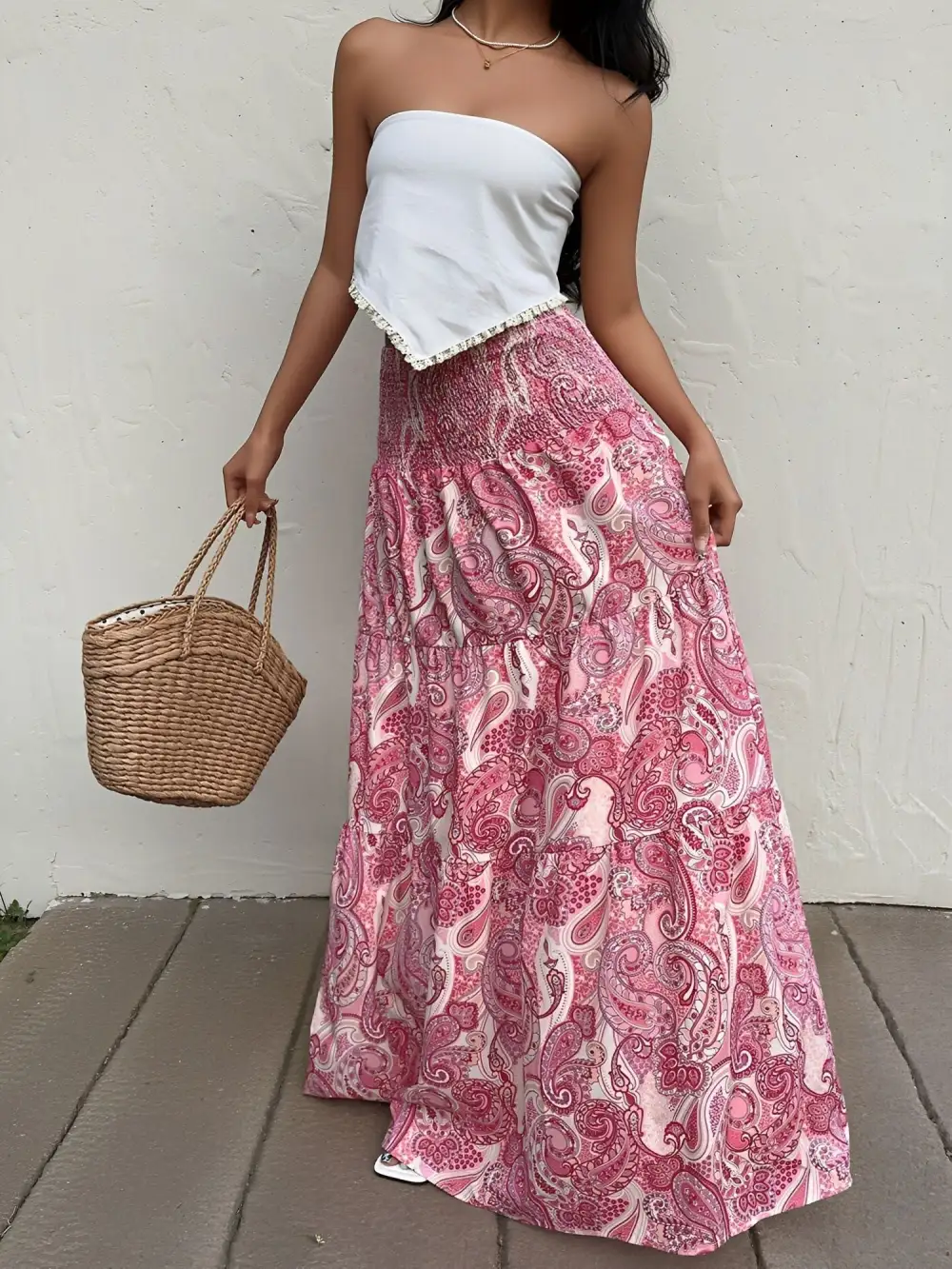 Boho Paisley Smocked Tiered A-Line Skirt