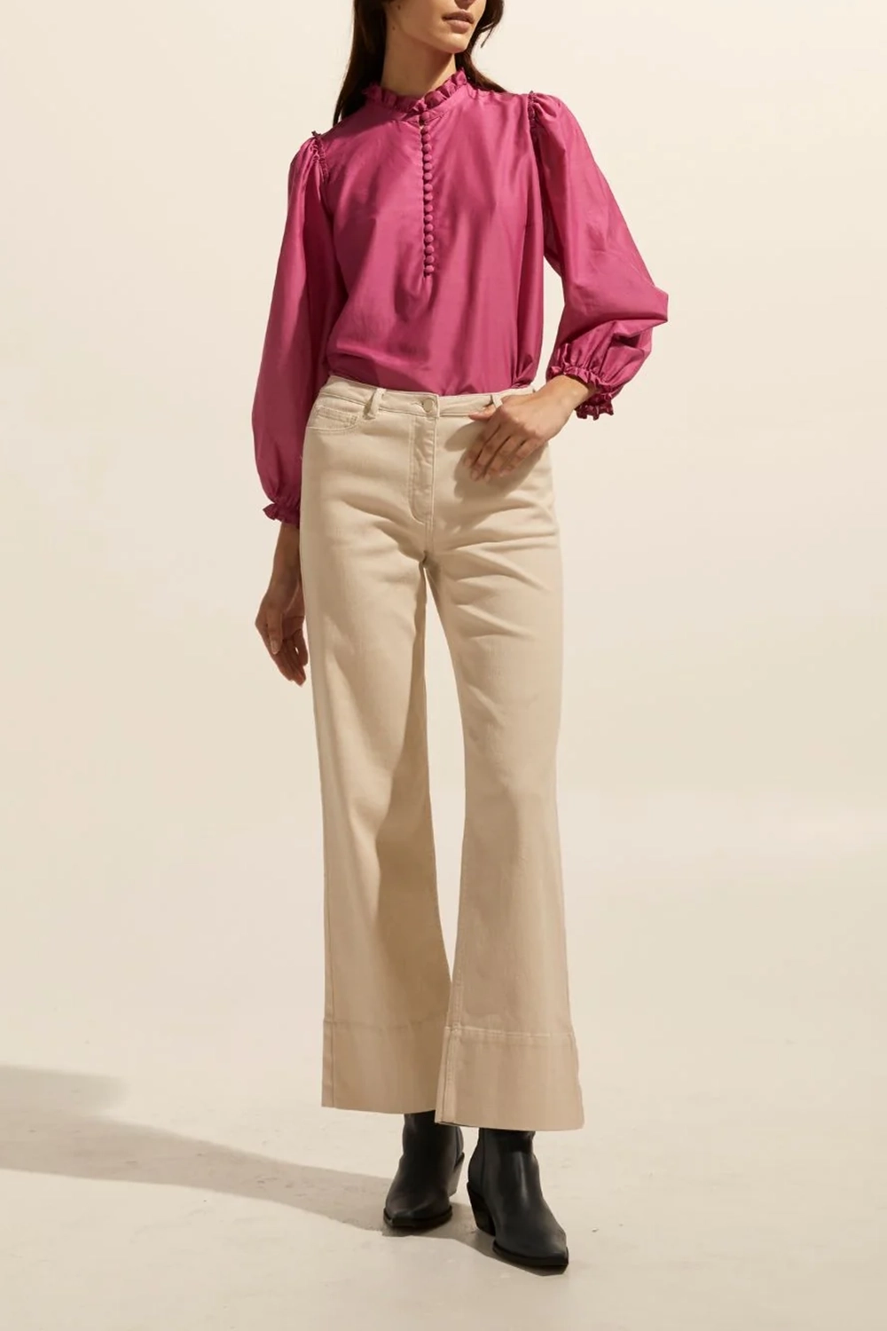 Pink Pintuck Long - Sleeve Button - Up