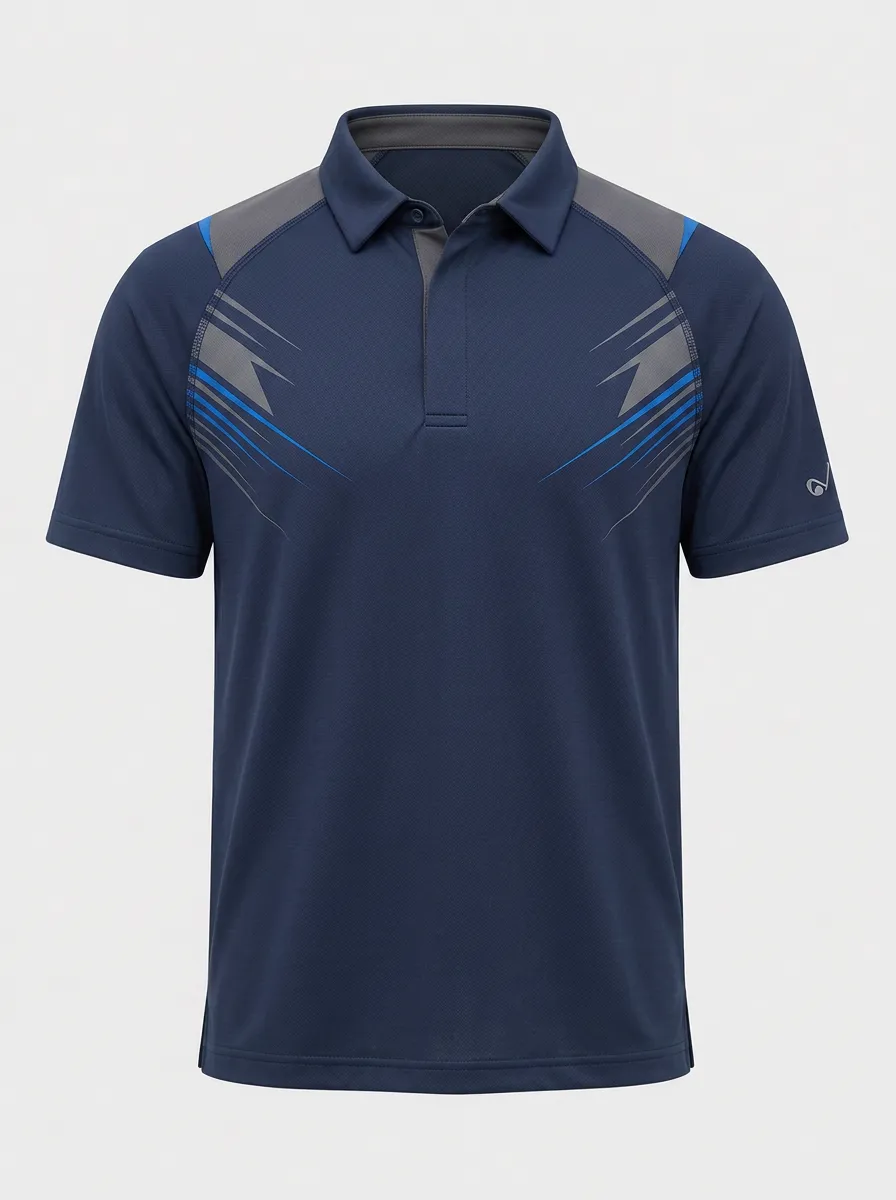 Men's Sporty Geometric Stripe Printed Polo Shirt