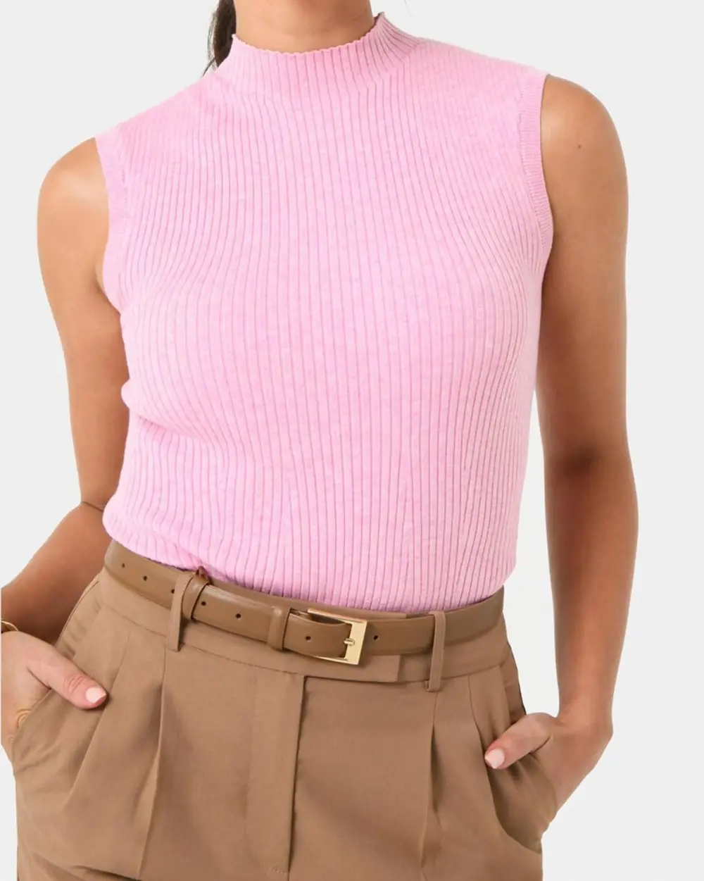 Ribbed Knit Texture Mock Neck Knit