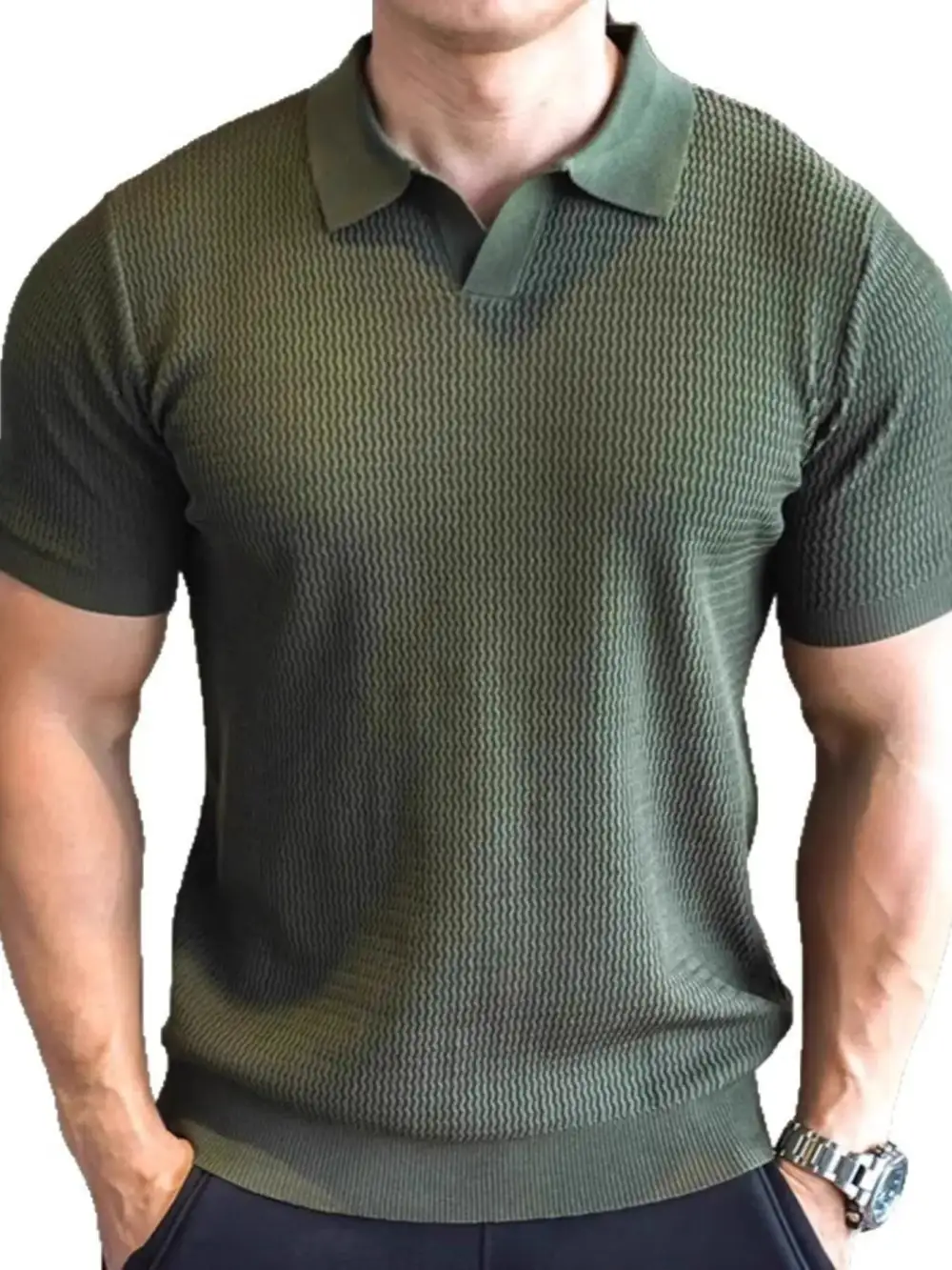 Textured Ribbed Knit Polo Shirt
