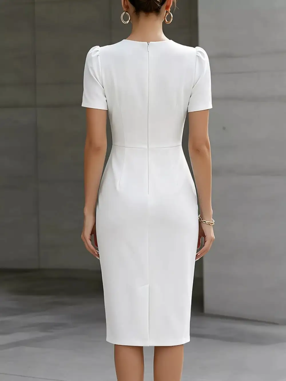 Ruched Short Sleeve Midi Dress
