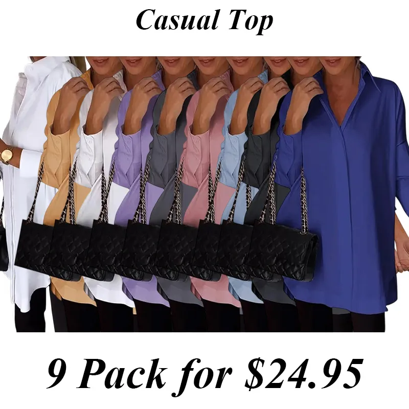 5PACK-Solid Color Irregular Side Long Sleeve Shirt