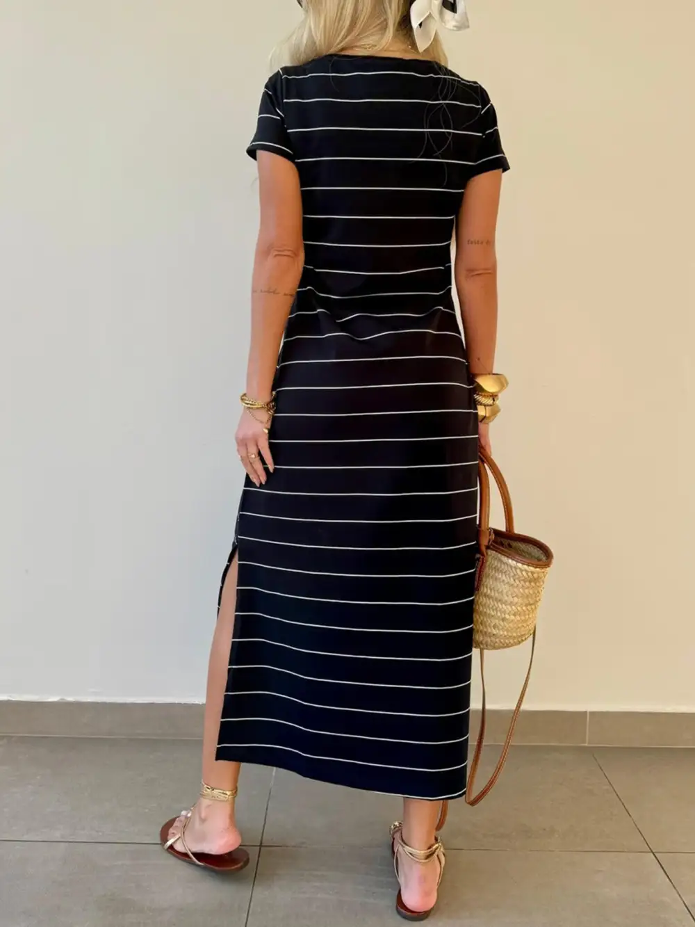 Striped Slit Midi Dress