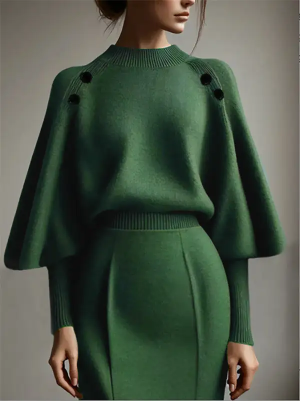 Button Detail Mock Neck Long Sleeve Relaxed Fit Pullover Sweater