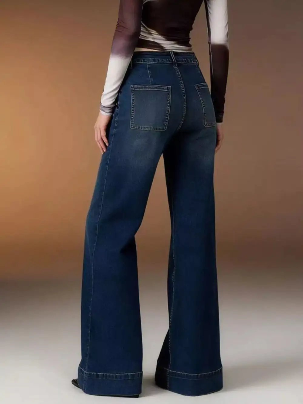 Pocketed High Waist Flare Leg Denim Jeans