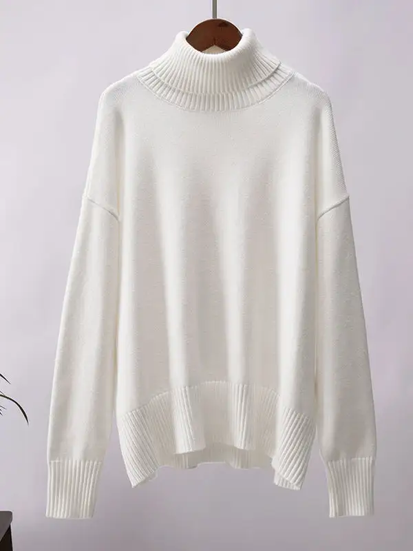 High Low Paneled High Neck Long Sleeve Sweater