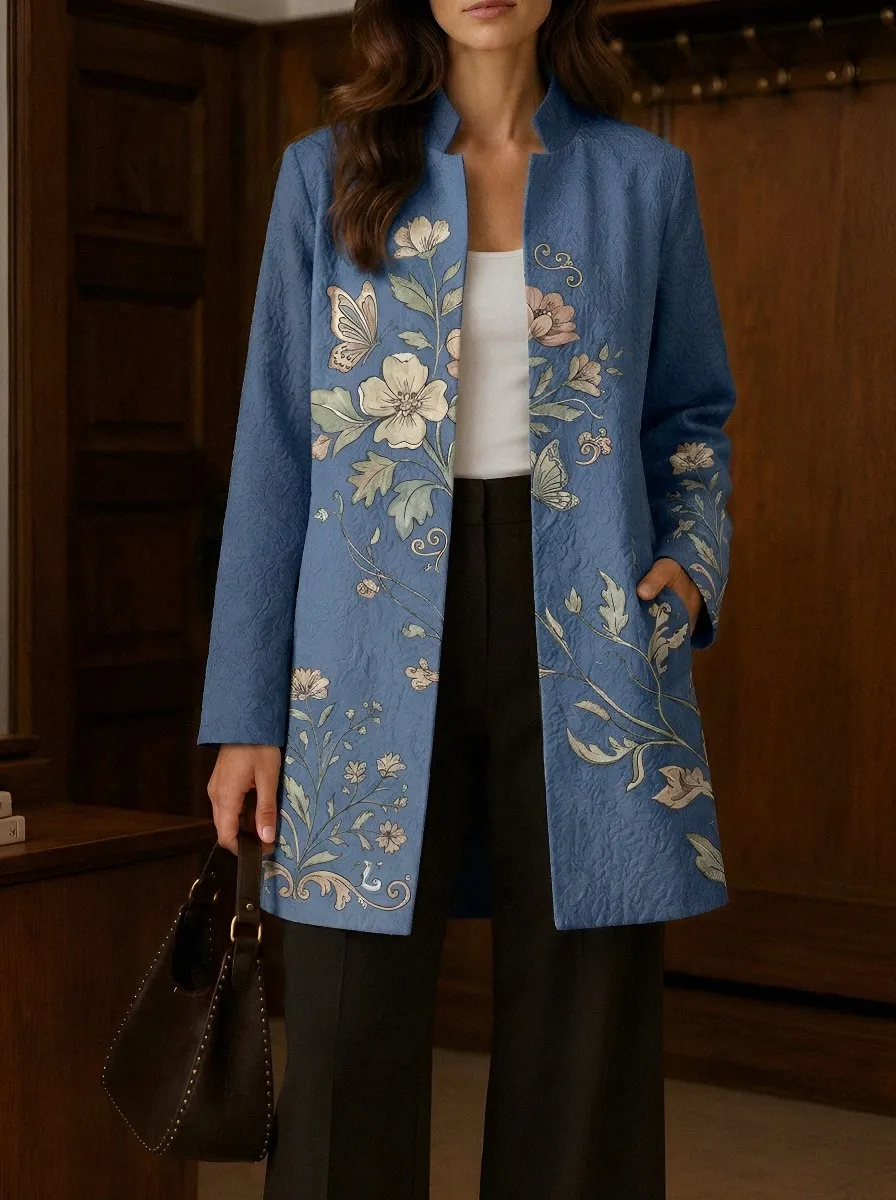 Women's Vintage Floral Butterfly Printed Quilted Jacket