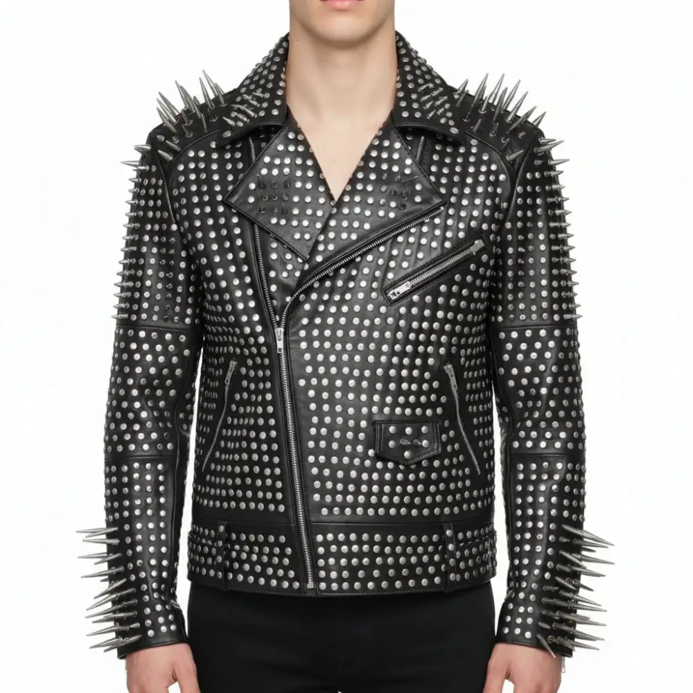 Statement Leather Biker Motorcycle Studded Jacket