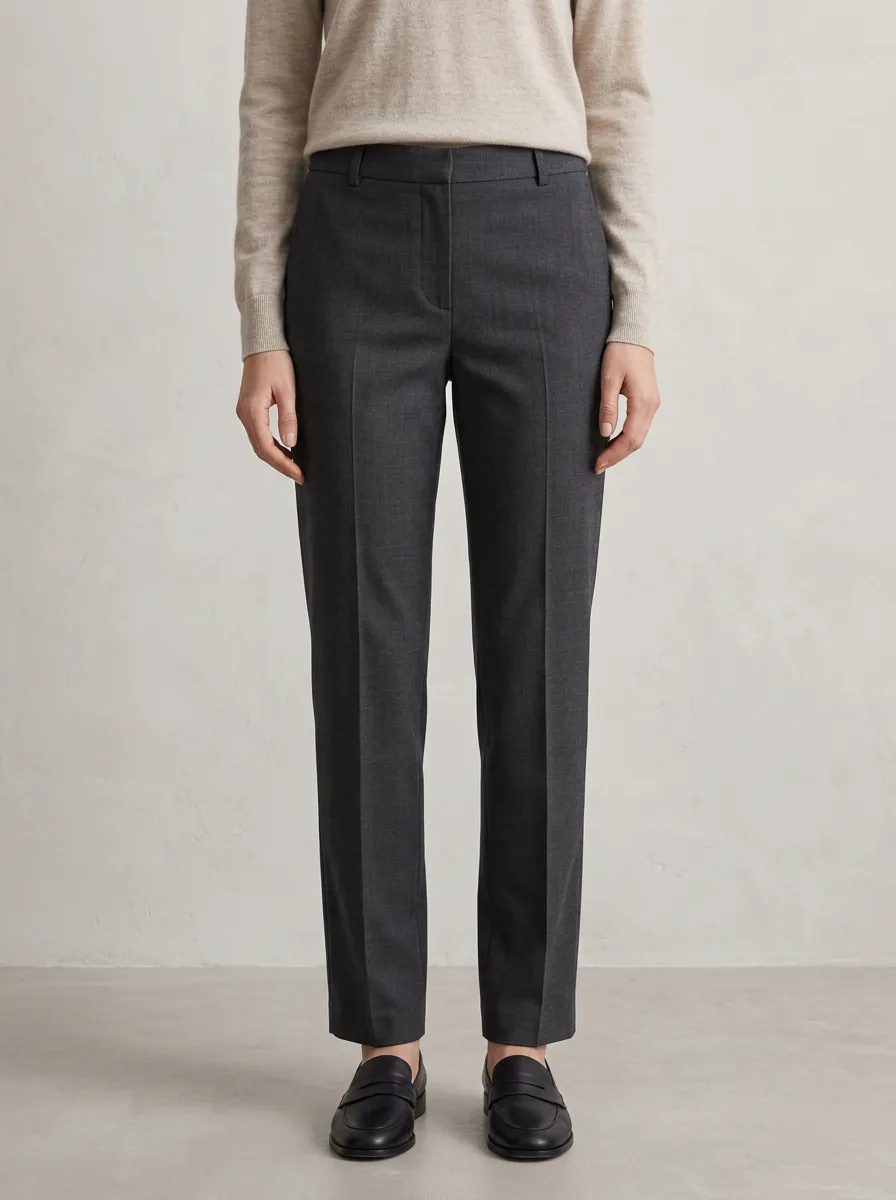 Lightweight-Look Straight-Leg Mid-Rise Mid-Rise Straight Leg Trousers