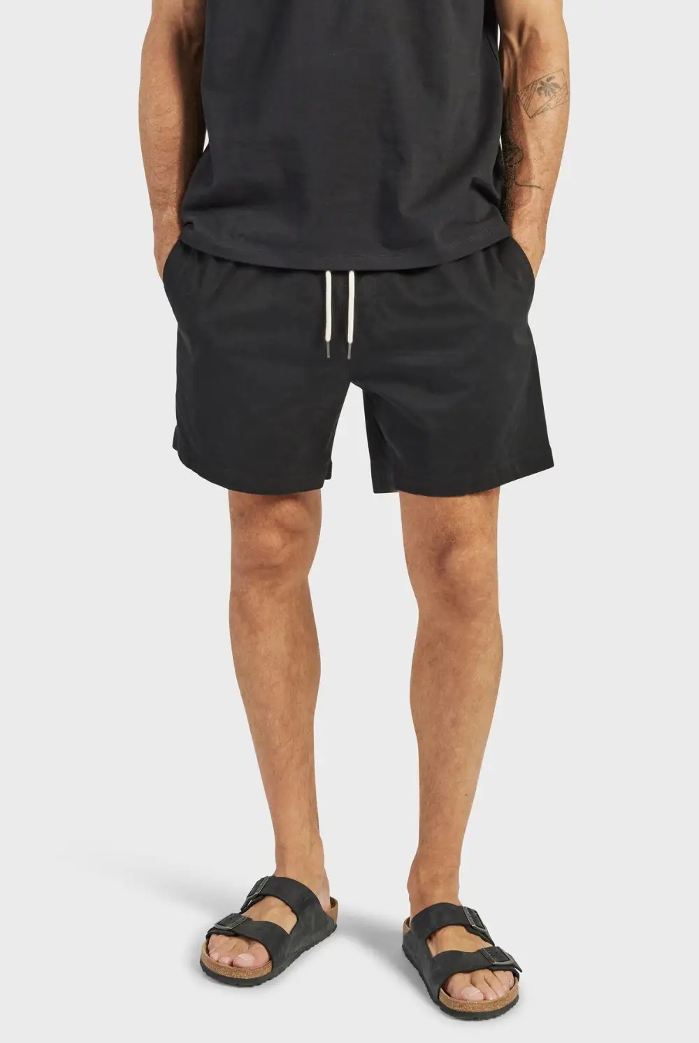 Black Cotton Drawstring Shorts
