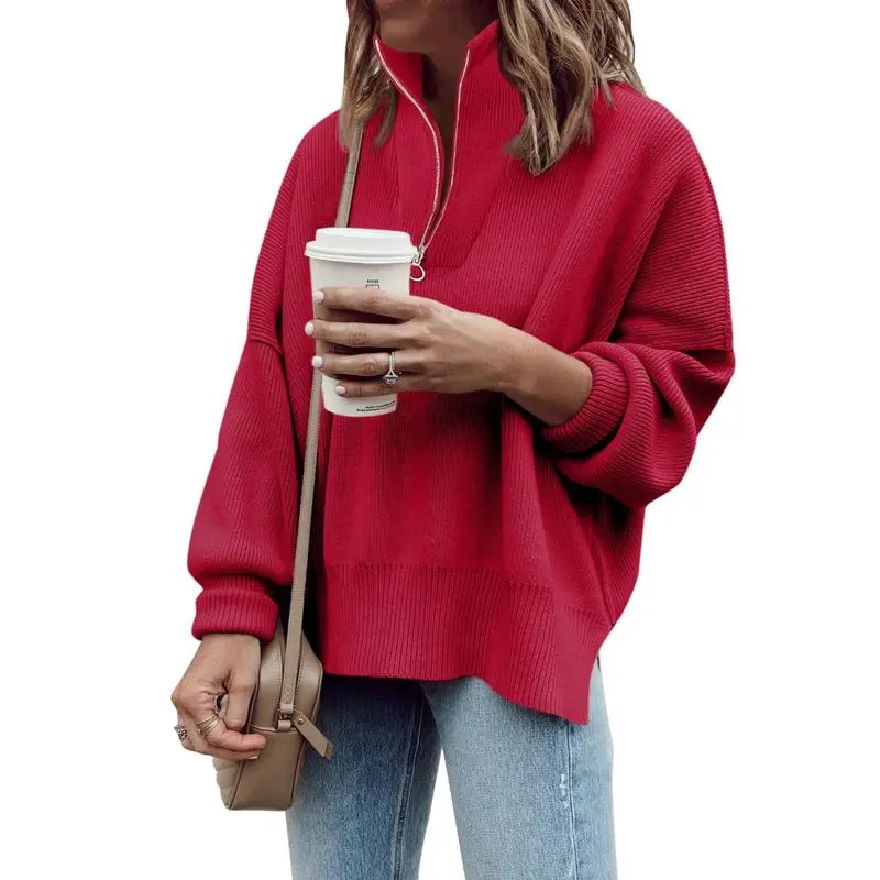 Womens Tunic Sweater Fall Long Sleeve 1/4 Zip Pullover Sweaters