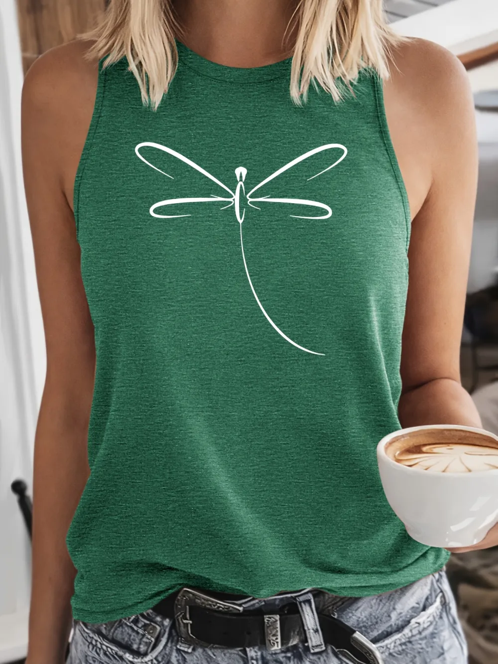 Minimalist Line Dragonfly Print Tank Top