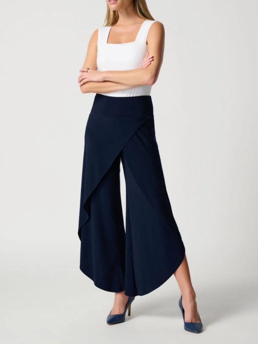 Navy Blue Asymmetric Wide - Leg Pants