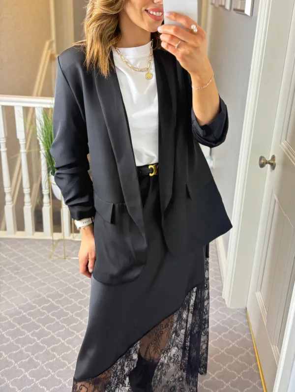 Black Gathered Sleeve Blazer