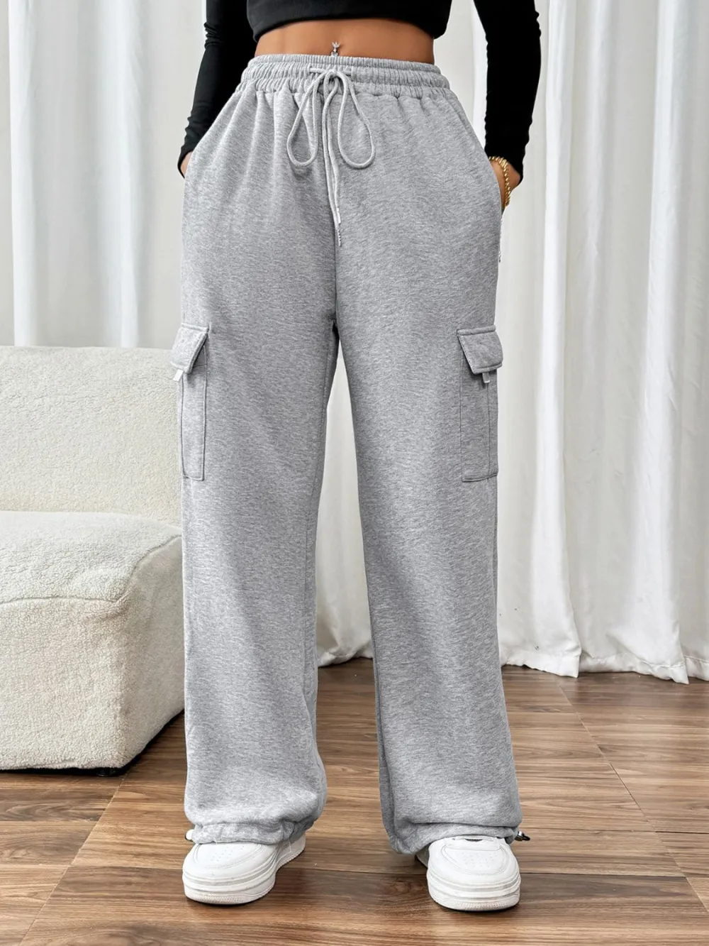 Drawstring Elastic-Waist Pocketed Jogger Pants