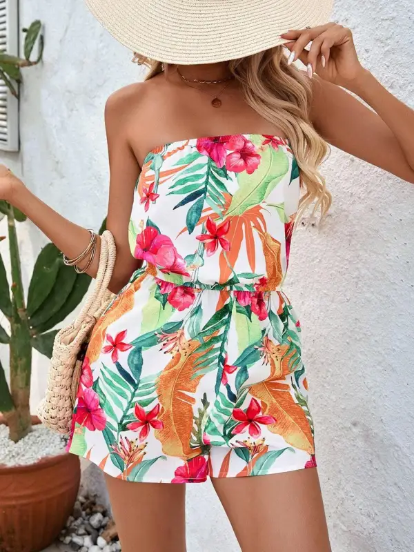 Tropical Strapless Waist Romper