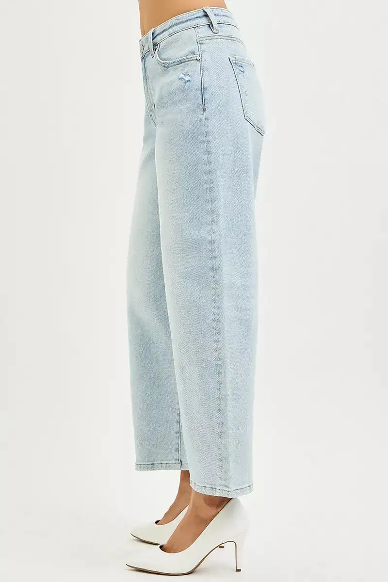 Sharp High Waist Barrel Leg Denim Jeans