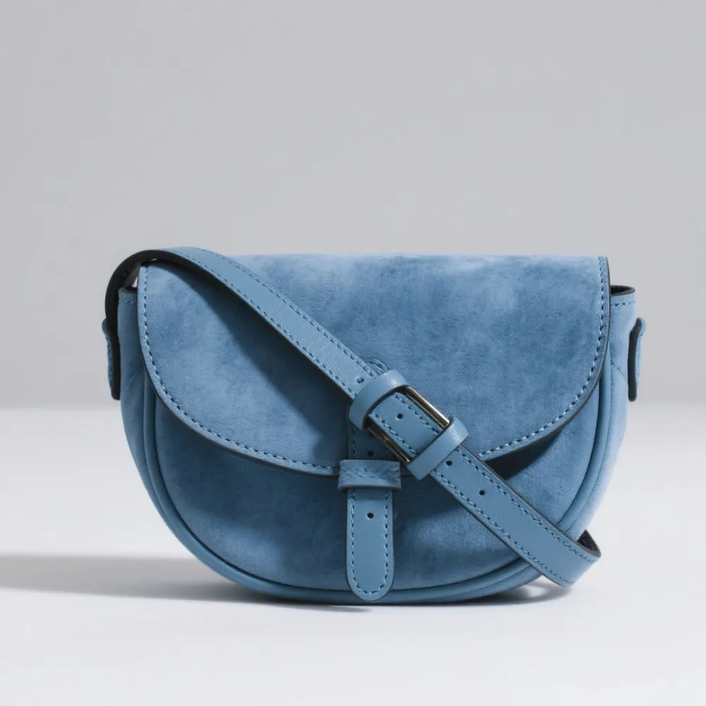 Vintage Blue Suede Saddle Purse