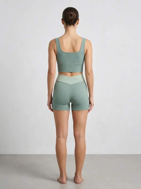 Women's Cross-Waist Ribbed Tank and Shorts Active Set