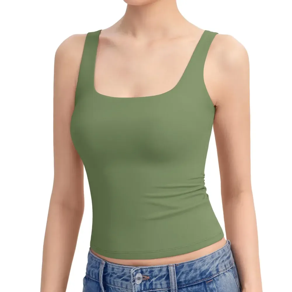 Women Square Neck Double Lined Sleeveless Tank Top