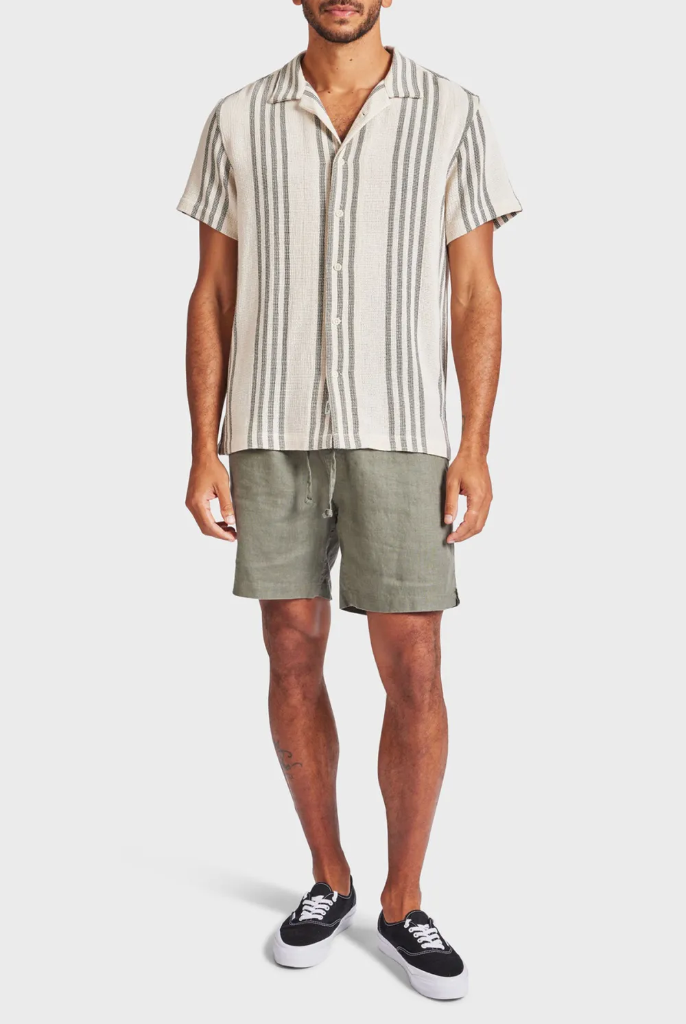 Striped Linen Short Sleeve Shirt-Seasponge