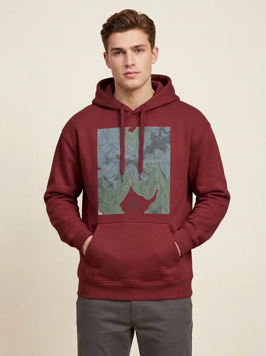 Men's Hiking Explorer Topographic Compass Graphic Hoodie