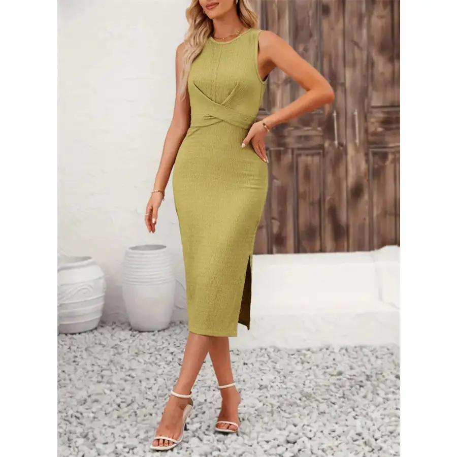 Back Tie Sleeveless Slit Midi Dress