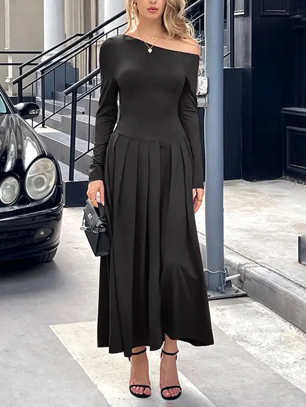 High Pleated Long Maxi Dress