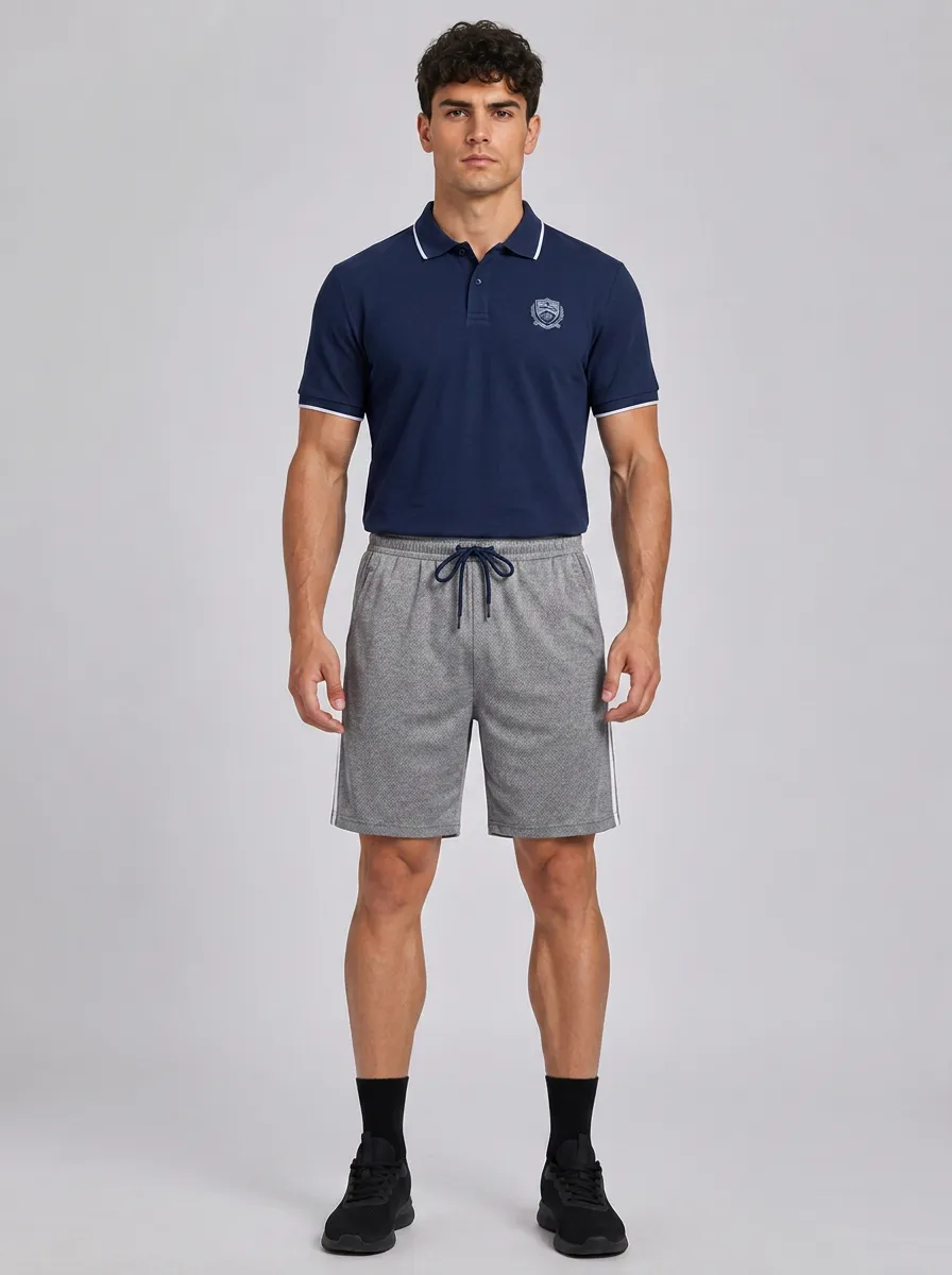 Men's Casual Sporty Crest Printed Polo Shirt and Shorts Set