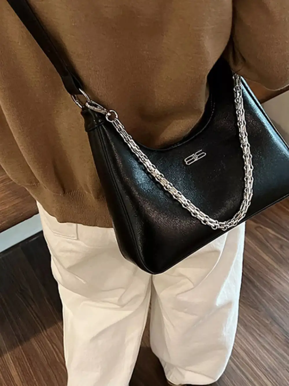 Chain-Accented Crossbody Bag