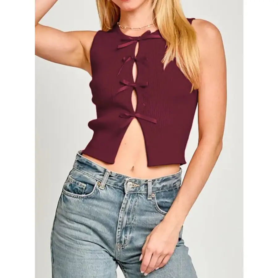 Bow Round Neck Cropped Tank