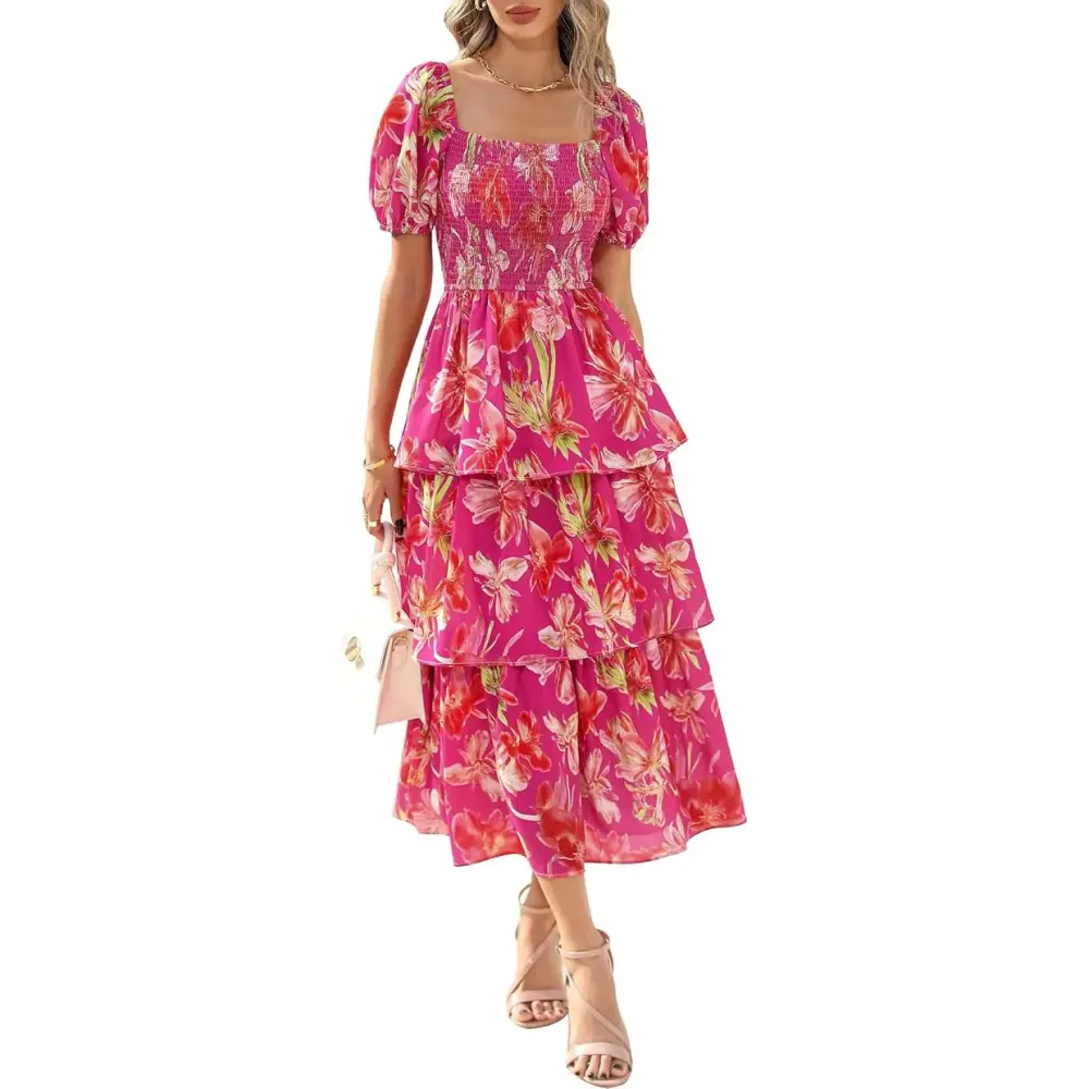 Women's Square Neck Smocked Dress
