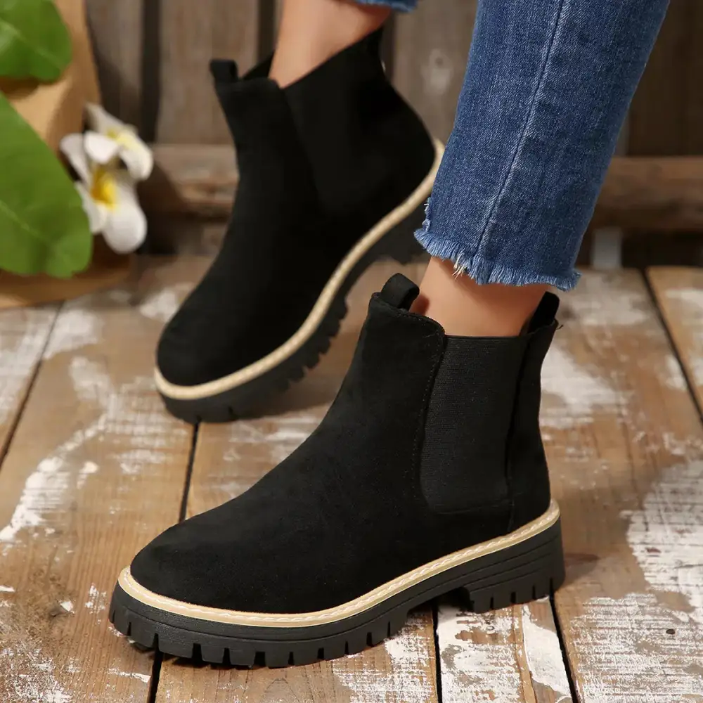 Layered Round Toe Block Heels Boots