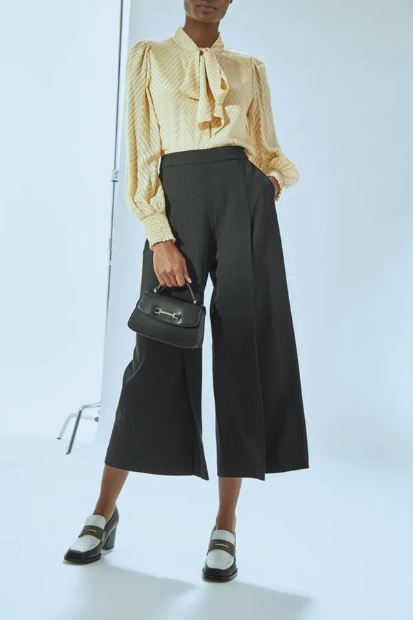 Dark Grey High Waist Split Hem Wide Leg Trousers