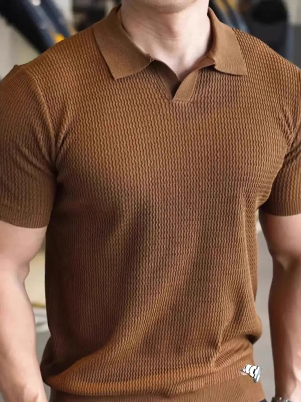Textured Ribbed Knit Polo Shirt