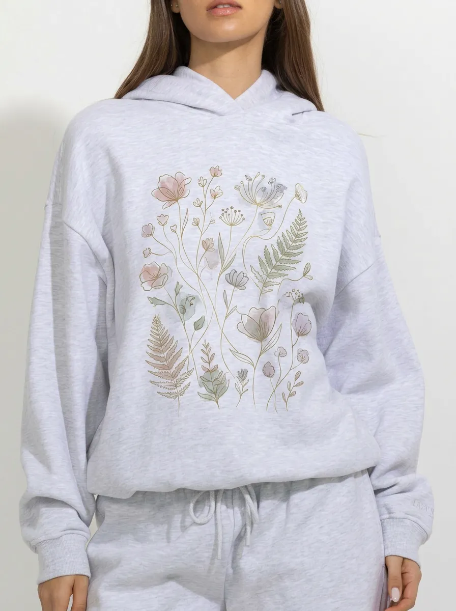 Women's Nature Inspired Wildflower Print Casual Hoodie